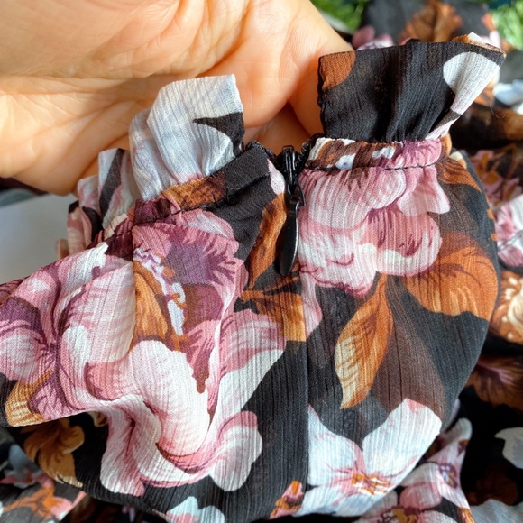 🍂 O.P.T ANTHROPOLOGY BOHO FLORAL 2-in-1 BLACK RUST RUFFLE BAGGY LONG SLEEVE TOP - Picture 13 of 16